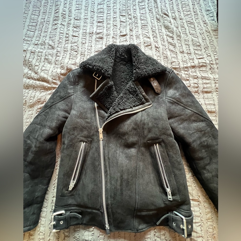 Allsaints Black Shearling Leather Moto Jacket